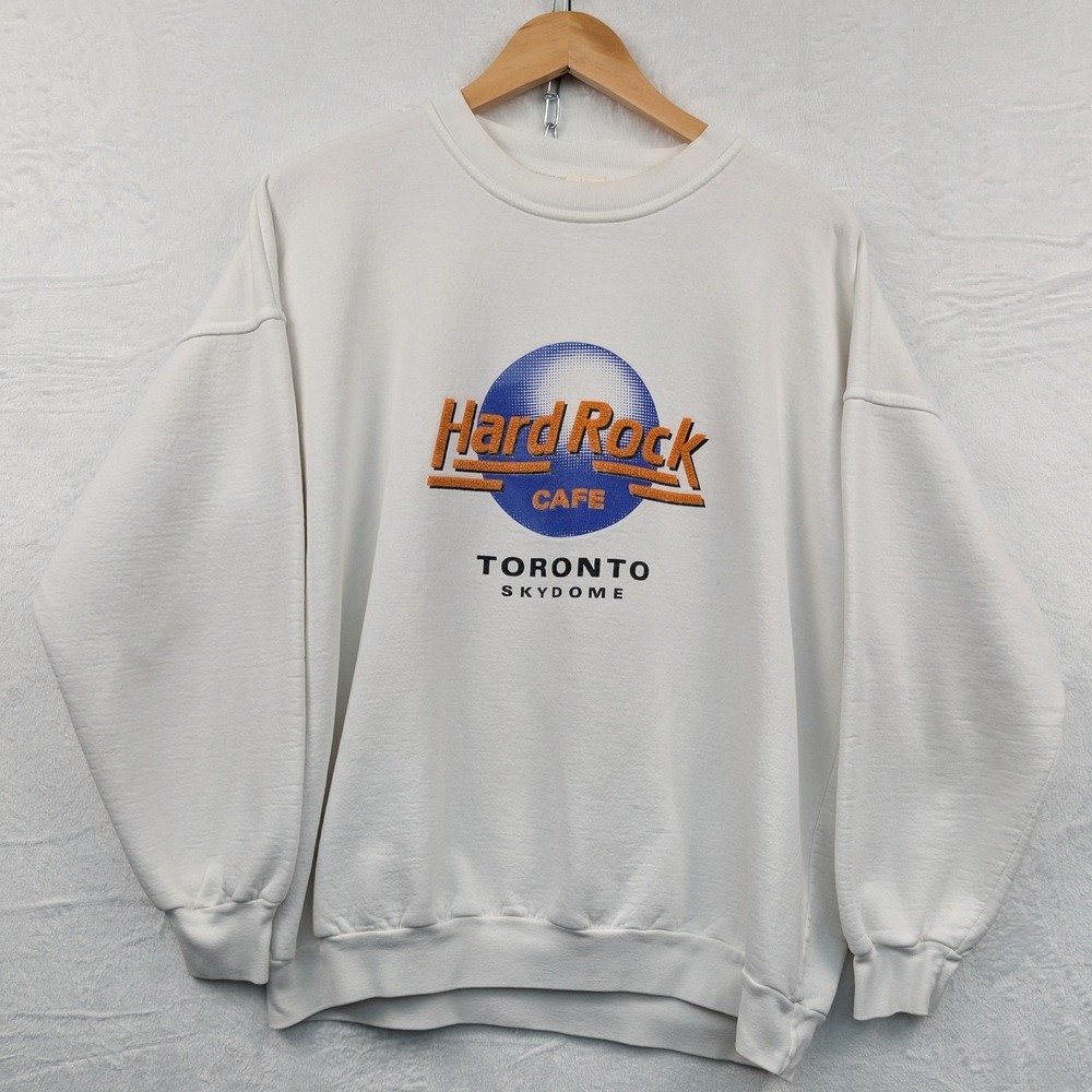VTG Hard Rock Cafe Sweatshirt Men's XL White Toronto Skydome Fleece Boxy 90s